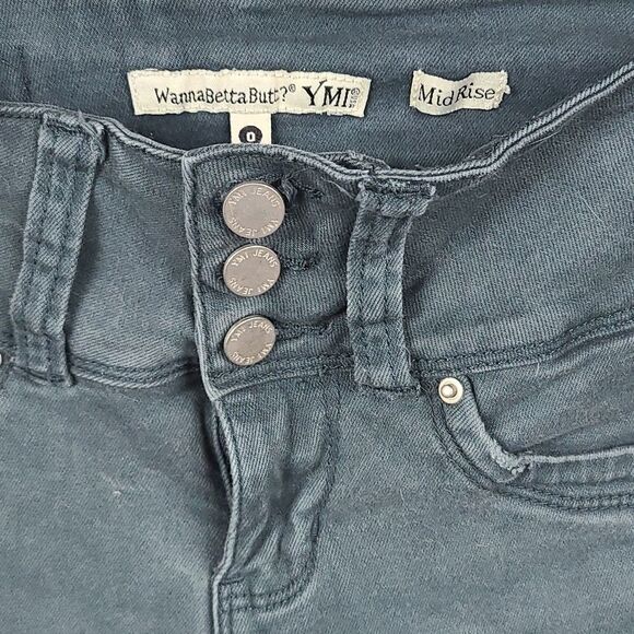 YMI Mid-Rise Distressed Wanna Bigger Butt Army Green Jeans Ripped Jegging - Picture 4 of 8